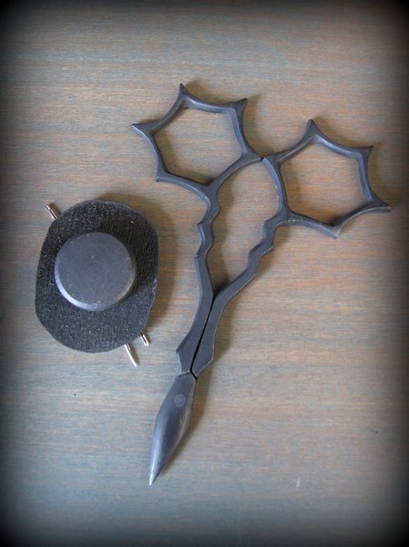 Spider Web Embroidery Scissors and Jack-o-Lantern with Top Hat Needle Minder by cheswickcompany